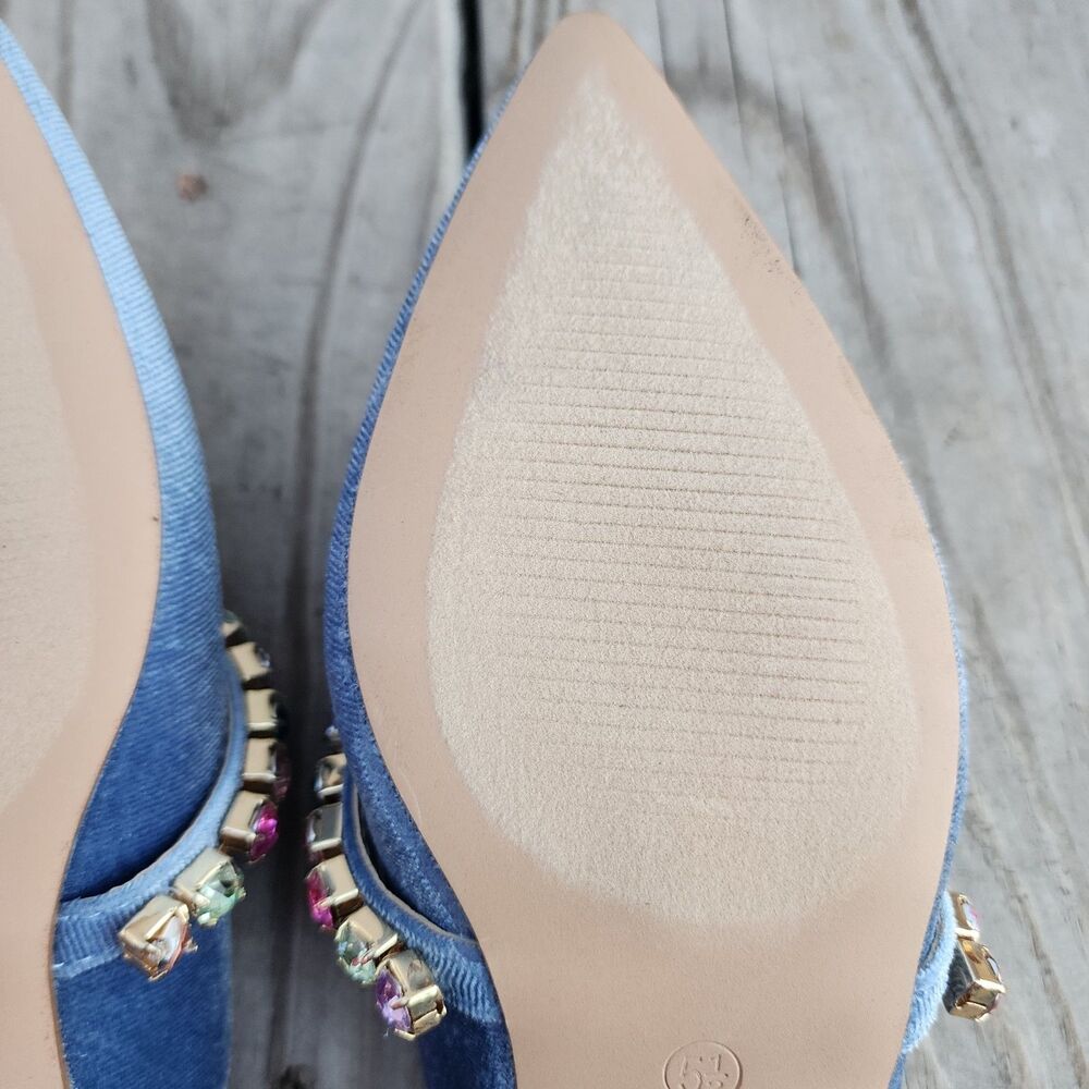 New In Box Journee Collection Light Blue Velor Embellished Jewelled Mules Sz 5.5 - Picture 16 of 16